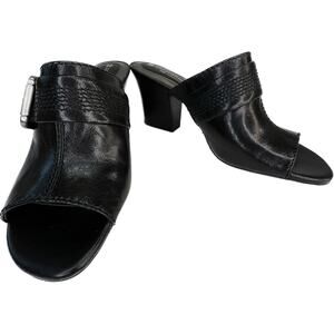 Naturalizer Sandals Wms 8M Black Leather Open Toe Heeled Mule Slides N5 Comfort